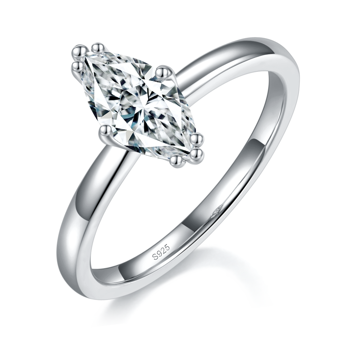 Marquis Diamond Women's Ring S925 Silver Plated Platinum Customized Selection Main Stone Moissanite 1.0ct