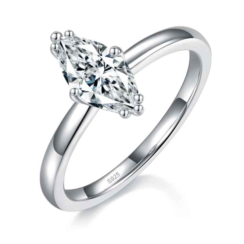 马眼钻Women's RingS925银镀白金定制选款主石Moissanite1.0ct