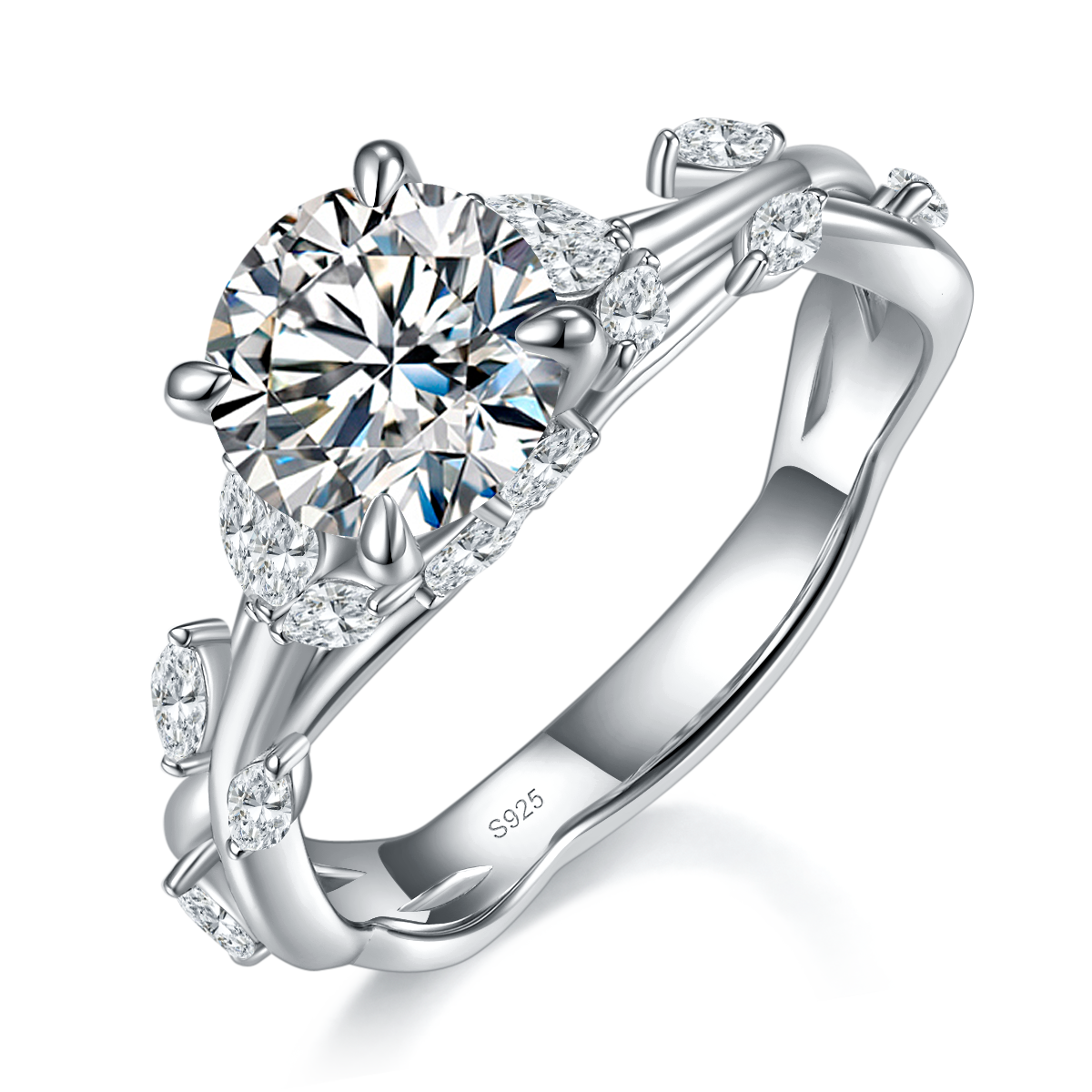 Marquis Vine Diamond Ring S925 Silver Plated Platinum Customized Selection Main Stone Moissanite 1.5ct/Side Stone Cubic Zirconia