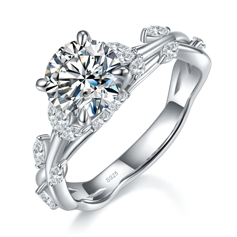 马眼藤蔓钻戒S925银镀白金定制选款主石Moissanite1.5ct/副石高碳钻