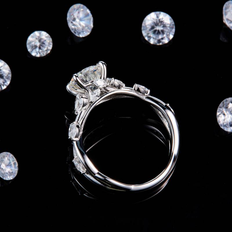 马眼藤蔓钻戒S925银镀白金定制选款主石Moissanite1.5ct/副石高碳钻