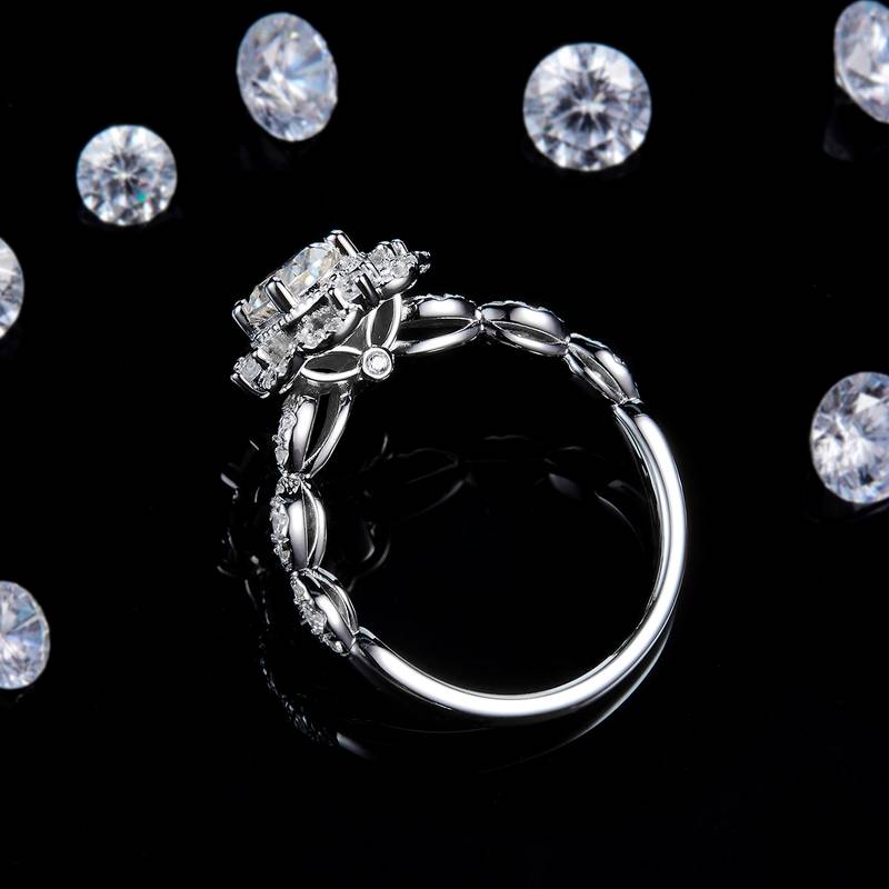 简约Fashion椭圆形Women's RingS925银镀白金定制选款主石Moissanite1.0ct/副石高碳钻