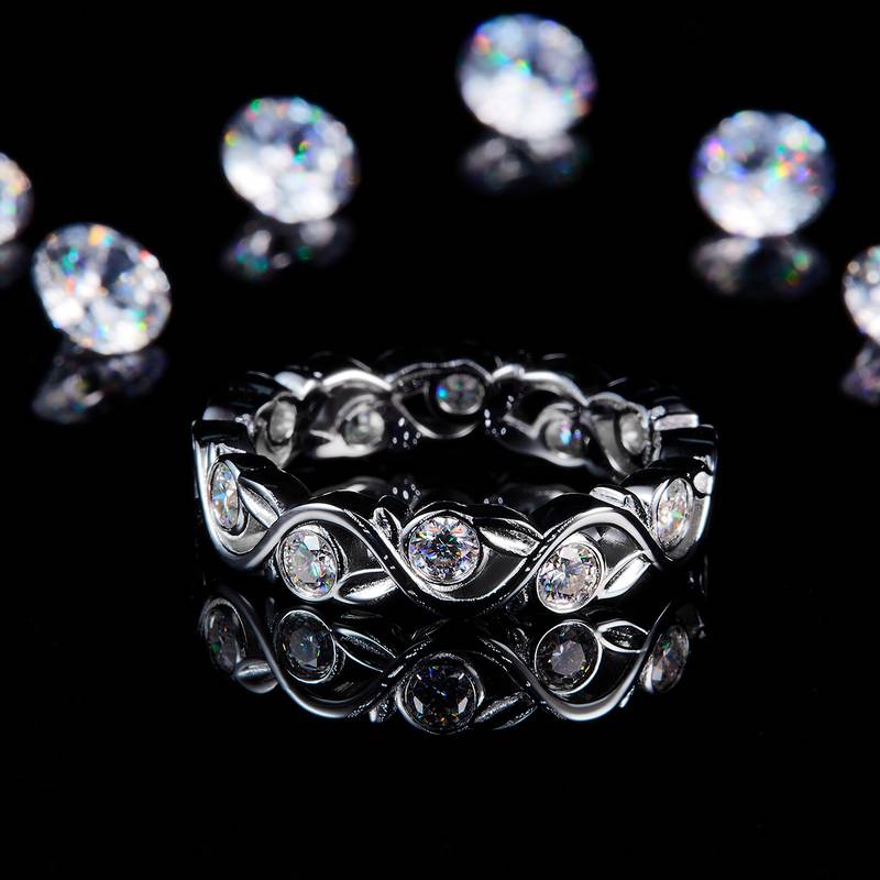 藤枝扭臂排戒S925银镀白金定制选款副石Moissanite0.9ct