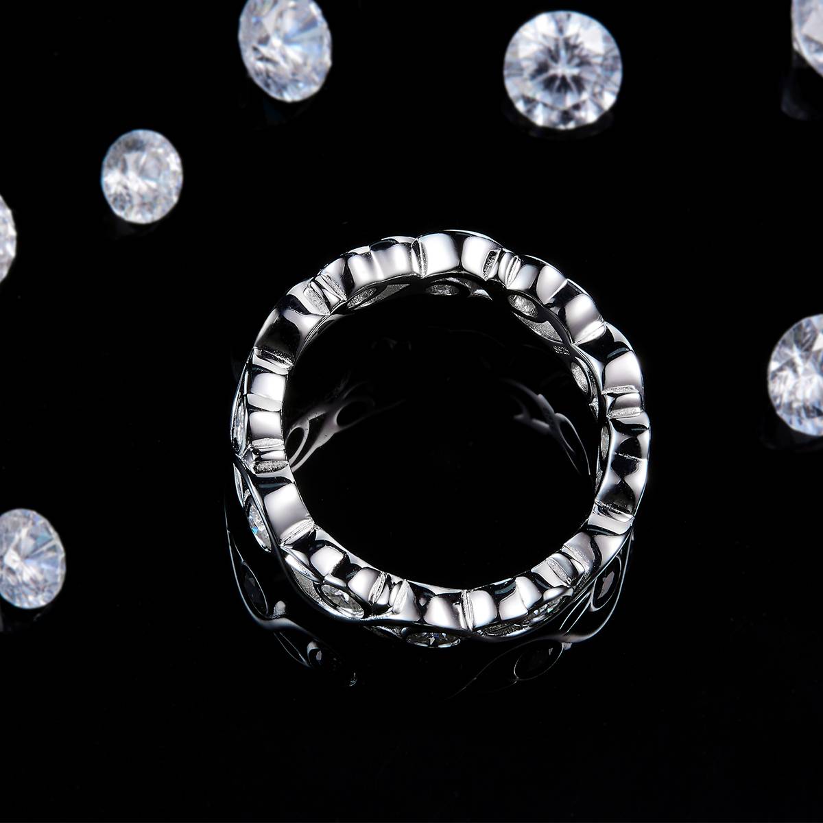 Tengzhi Twisted Arm Ring S925 Silver Plated Platinum Customized Selection Side Stone Moissanite 0.9ct