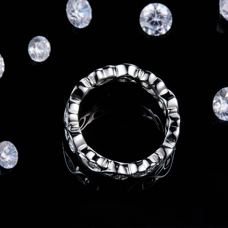 藤枝扭臂排戒S925银镀白金定制选款副石Moissanite0.9ct