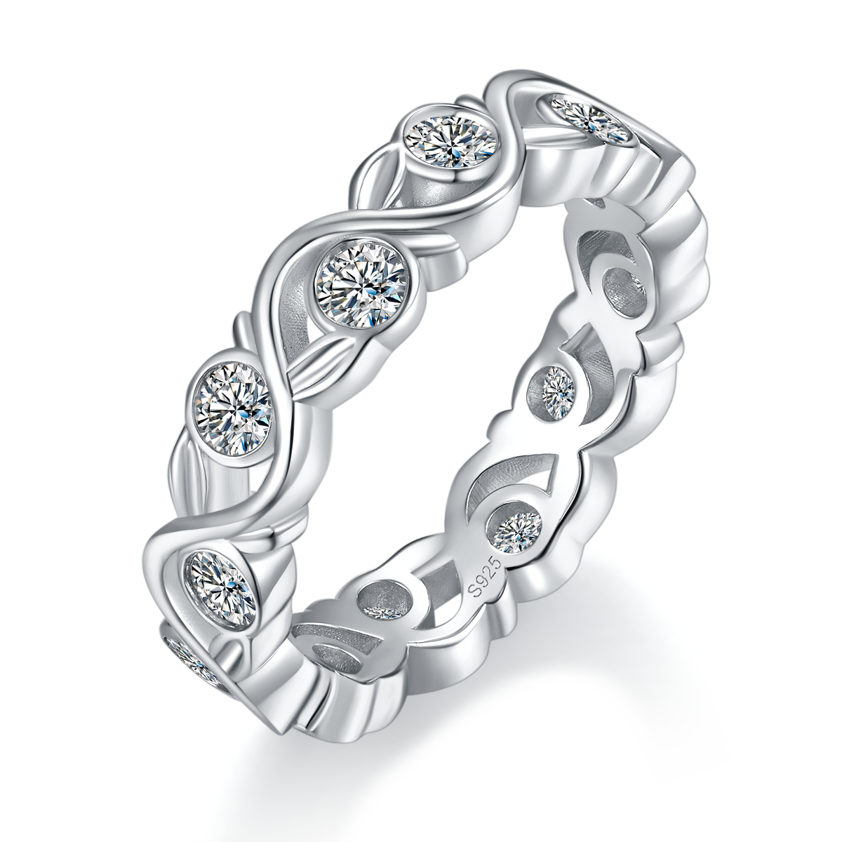 Tengzhi Twisted Arm Ring S925 Silver Plated Platinum Customized Selection Side Stone Moissanite 0.9ct