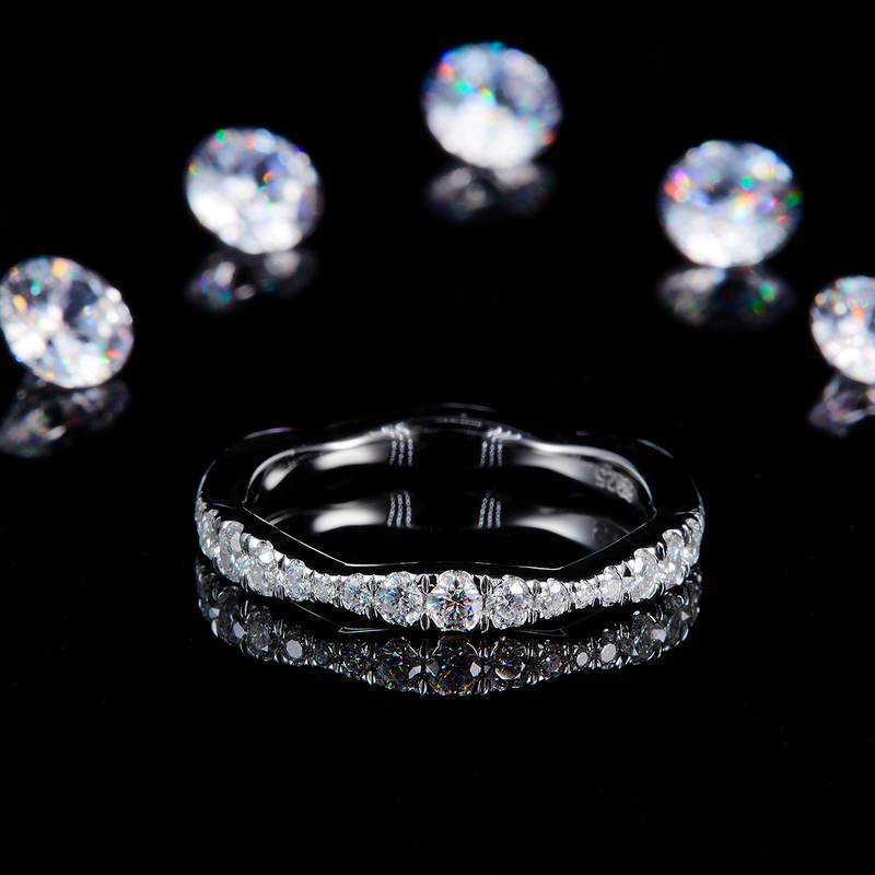 Fashion扭臂排戒S925银镀白金定制选款副石Moissanite0.41ct