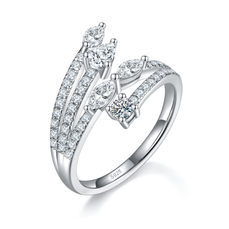 异形拼钻排戒S925银镀白金定制选款副石莫桑钻1.37ct
