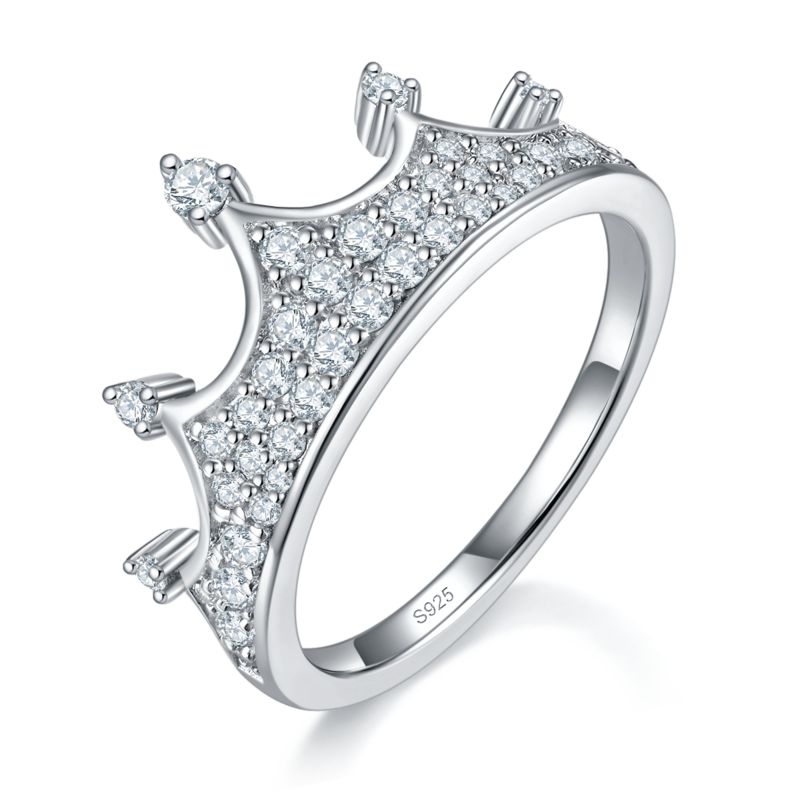 皇冠排戒S925银镀白金定制选款副石Moissanite0.51ct