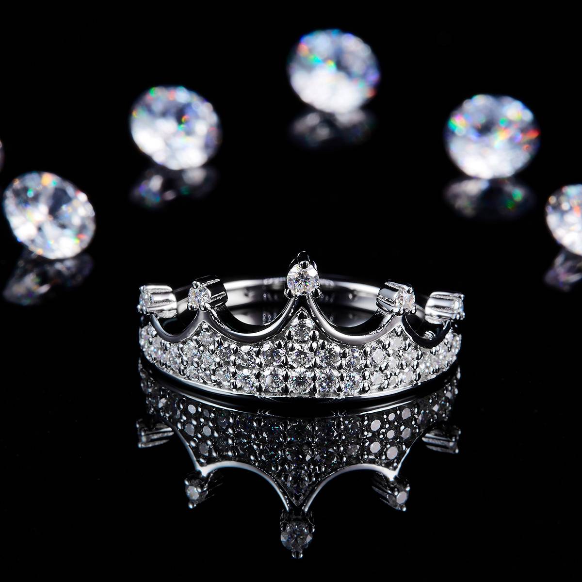 Crown Ring S925 Silver Plated Platinum Customized Selection Side Stone Moissanite 0.51ct
