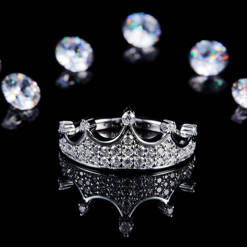 皇冠排戒S925银镀白金定制选款副石Moissanite0.51ct