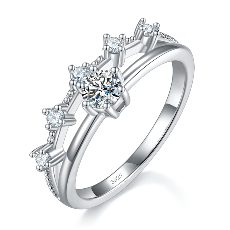 双臂排戒S925银镀白金定制选款主石莫桑钻0.3ct/副石高碳钻
