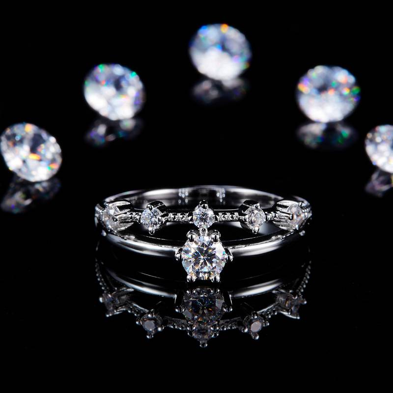 双臂排戒S925银镀白金定制选款主石莫桑钻0.3ct/副石高碳钻