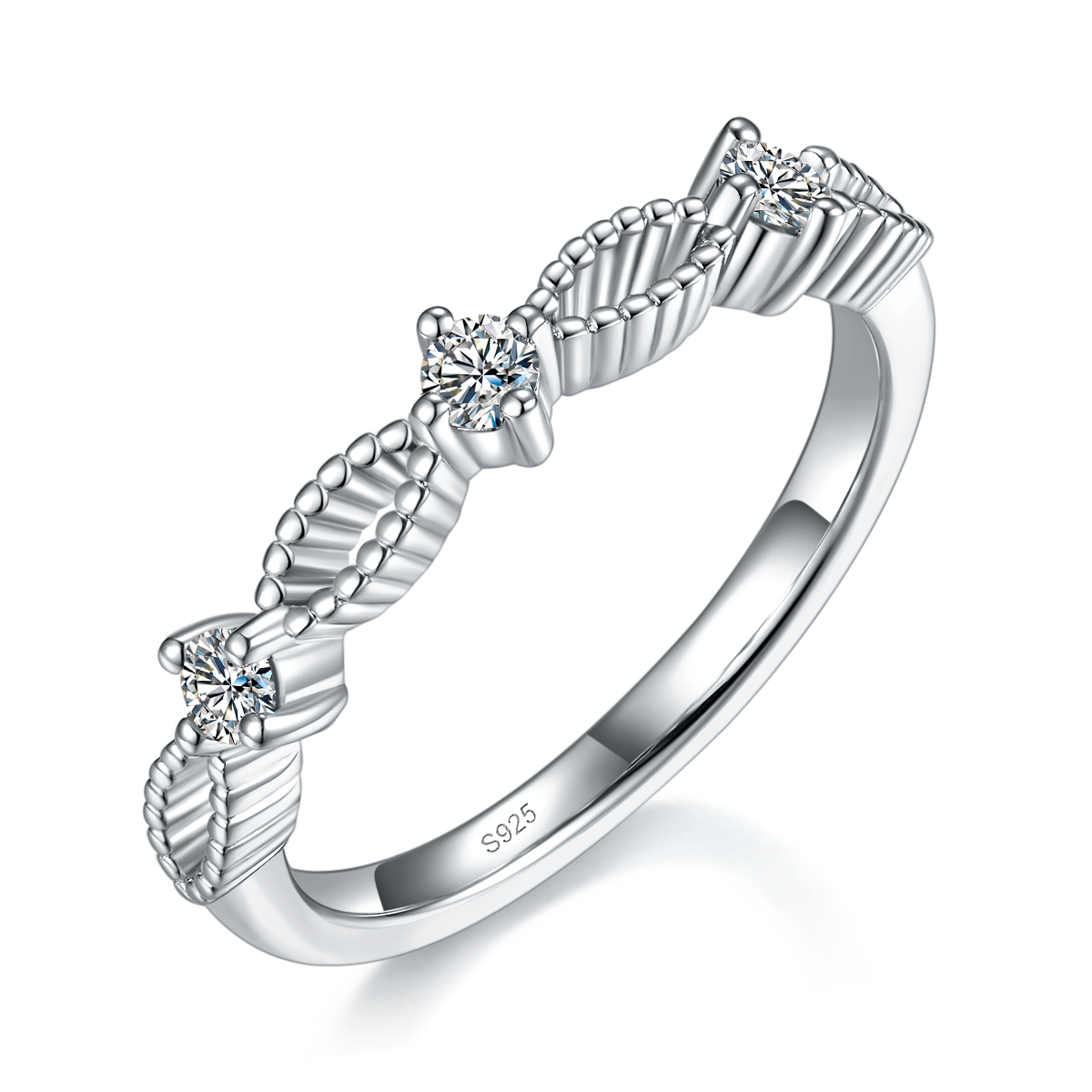 Simple and stylish S925 silver plated platinum custom ring selection Side Stone Moissanite 0.18ct
