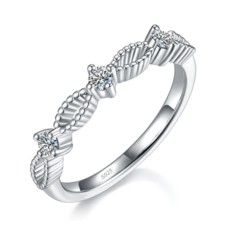 简约Fashion款排戒S925银镀白金定制选款副石Moissanite0.18ct