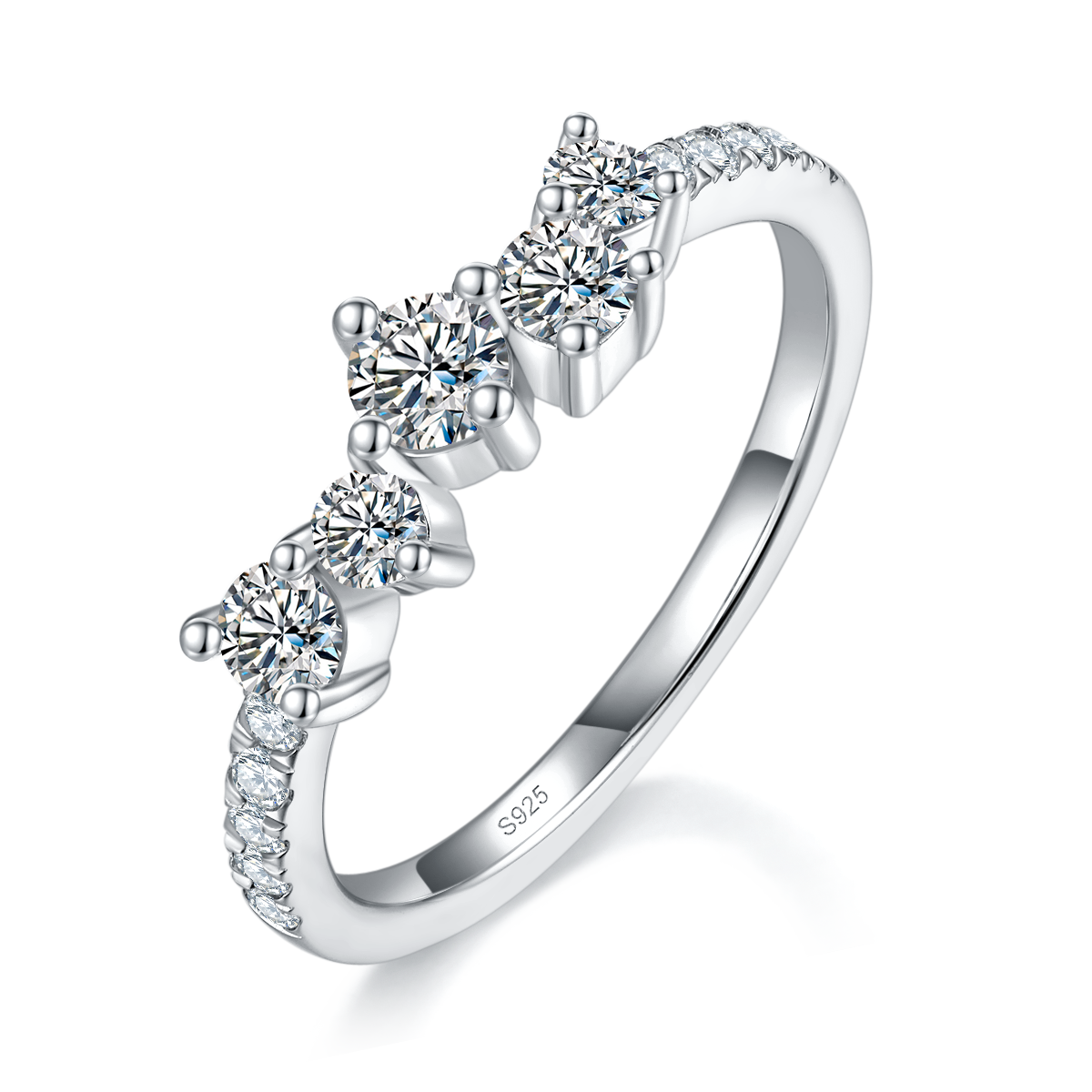 时尚风排戒S925银镀白金定制选款副石莫桑钻0.64ct