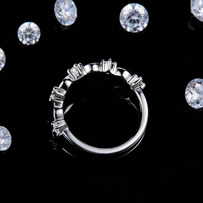 小众Fashion款排戒S925银镀白金定制选款副石Moissanite0.2ct