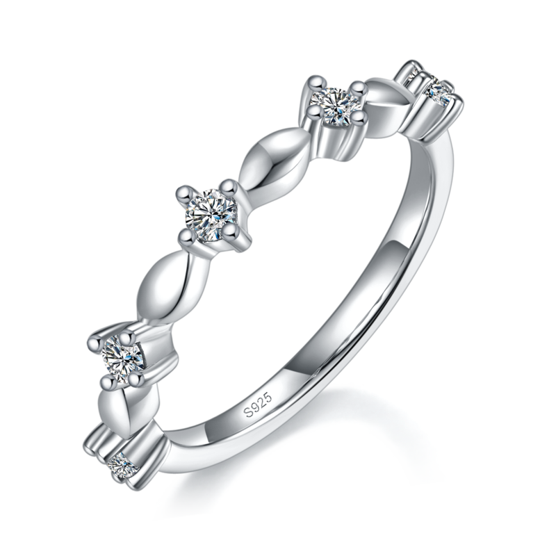 小众Fashion款排戒S925银镀白金定制选款副石Moissanite0.2ct