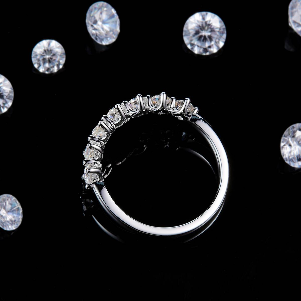 七星排戒S925银镀白金定制选款副石莫桑钻0.7ct