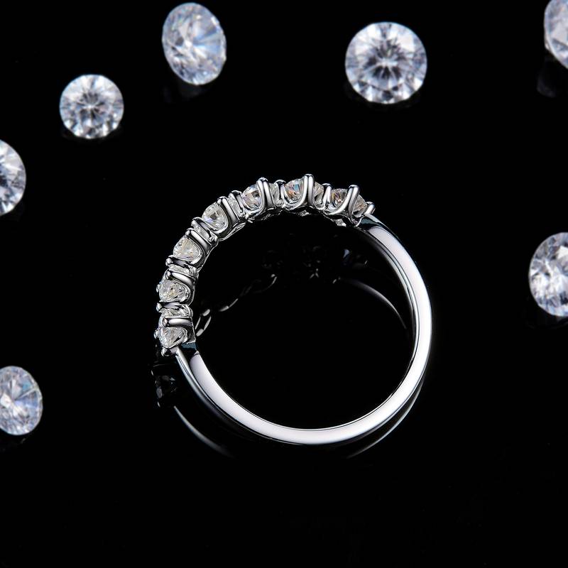 七星排戒S925银镀白金定制选款副石Moissanite0.7ct