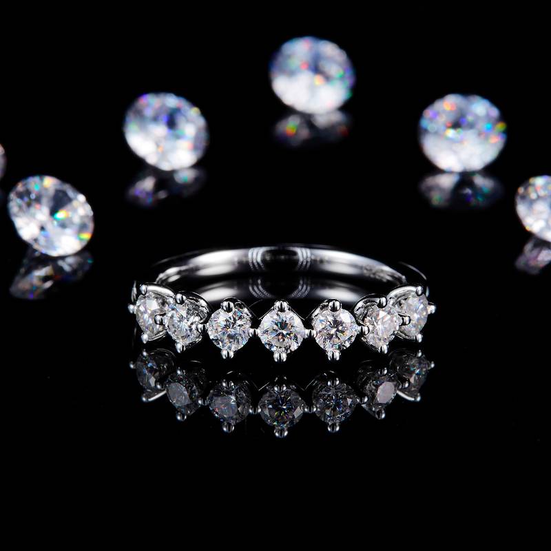 七星排戒S925银镀白金定制选款副石Moissanite0.7ct