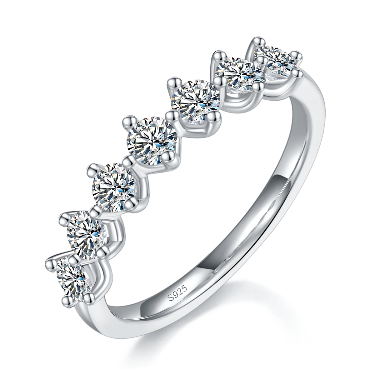 七星排戒S925银镀白金定制选款副石莫桑钻0.7ct