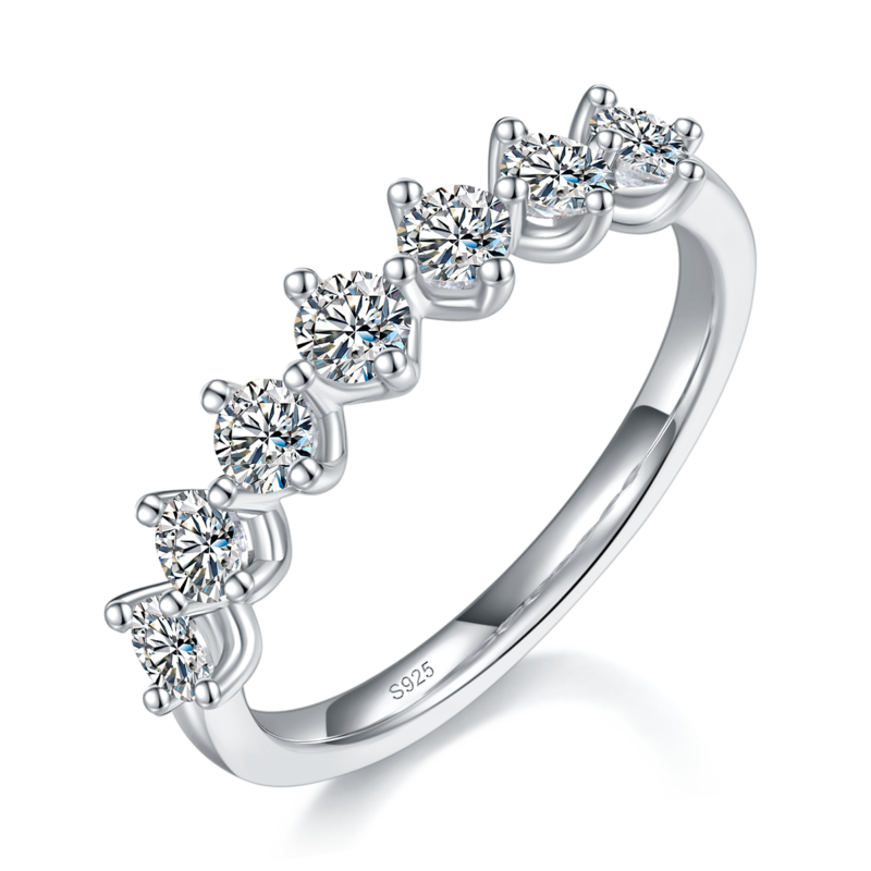 七星排戒S925银镀白金定制选款副石Moissanite0.7ct