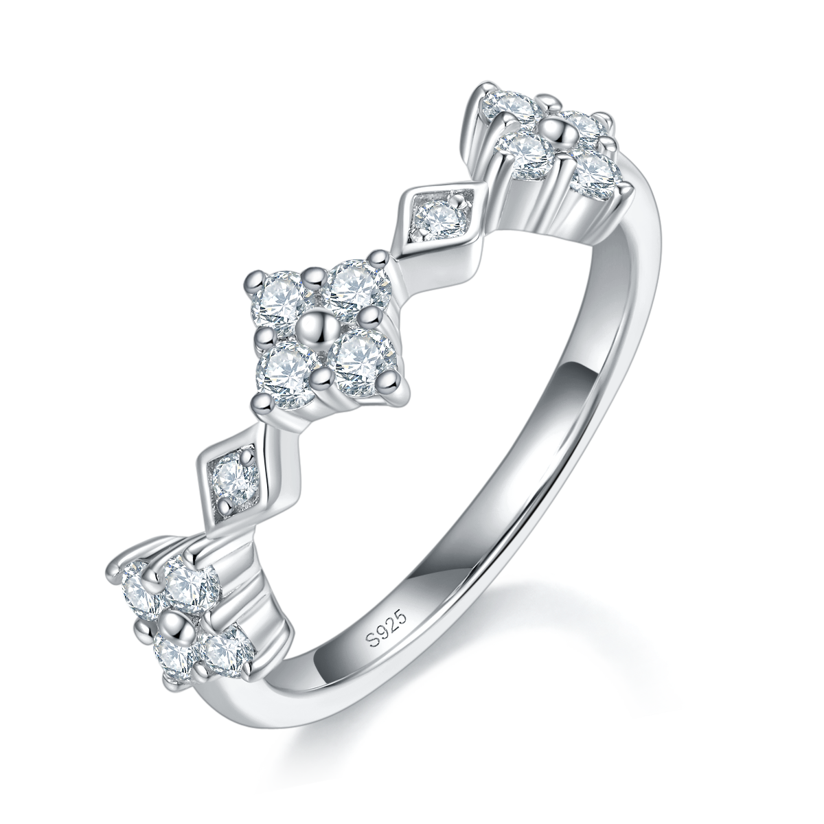 时尚款排戒S925银镀白金定制选款副石莫桑钻0.39ct