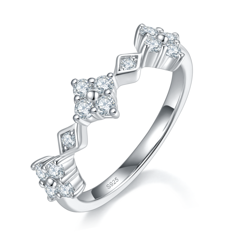 Fashion款排戒S925银镀白金定制选款副石Moissanite0.39ct
