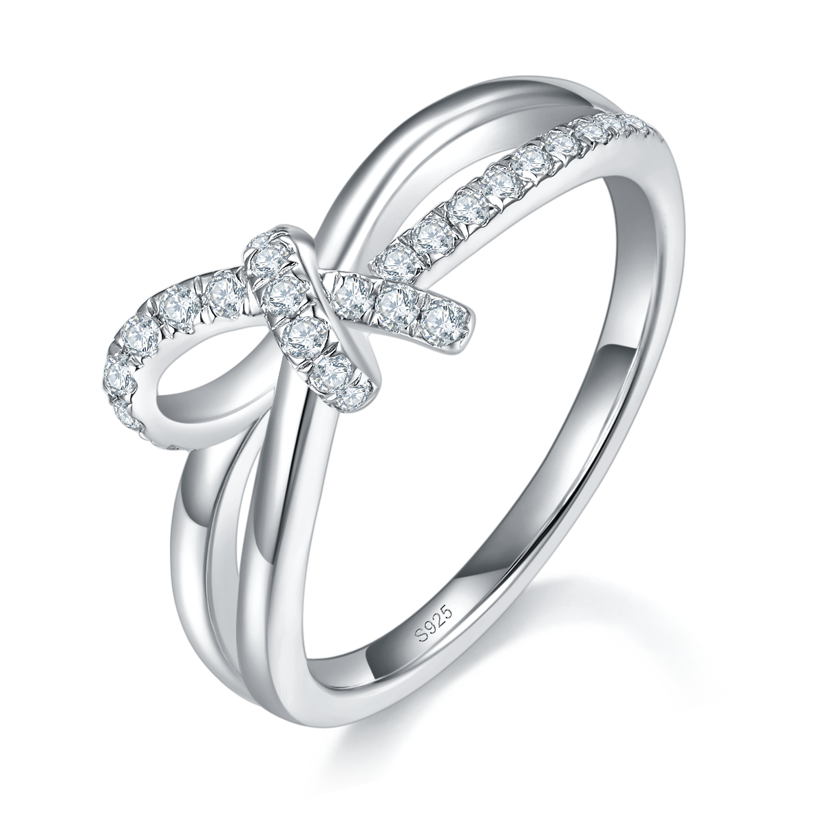 Bow Ring S925 Silver Plated Platinum Customized Selection Side Stone Moissanite 0.21ct