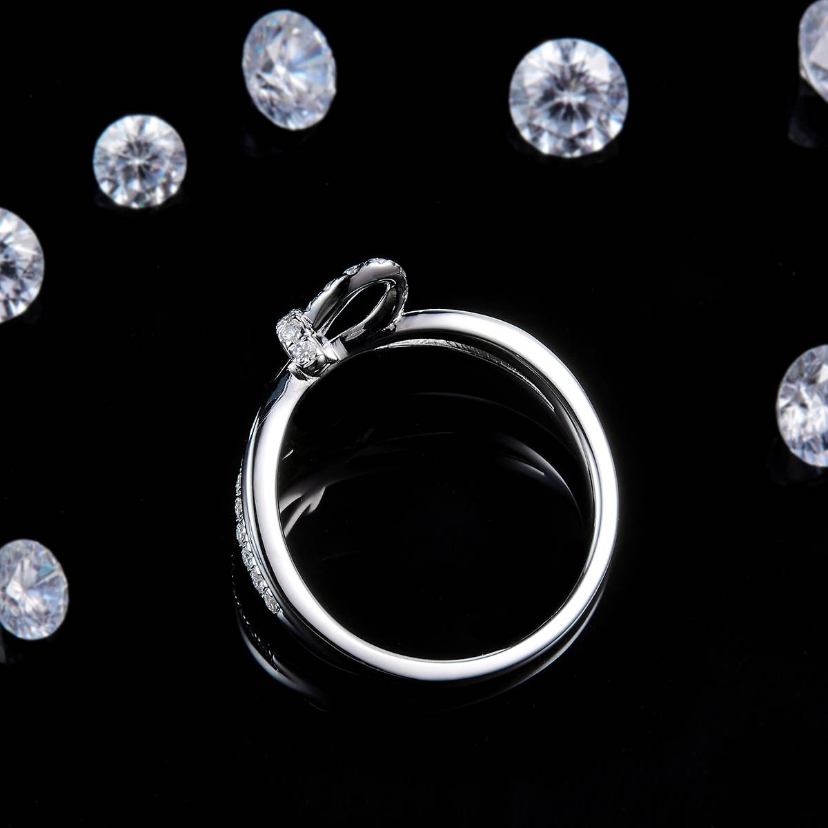 Bow Ring S925 Silver Plated Platinum Customized Selection Side Stone Moissanite 0.21ct
