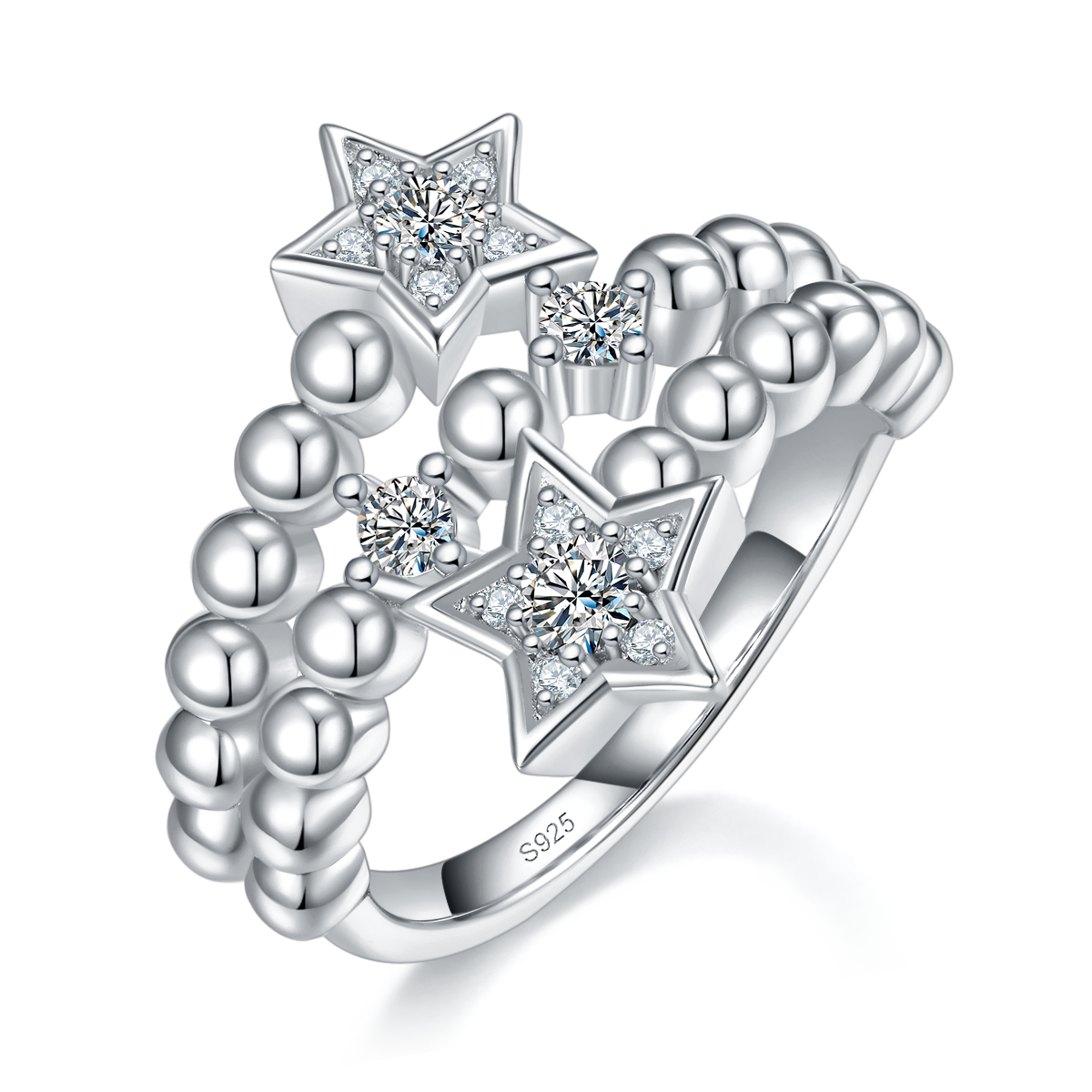 Pentagram Round Bead Ring Arm Ring S925 Silver Plated Platinum Customized Selection Side Stone Moissanite 0.38ct