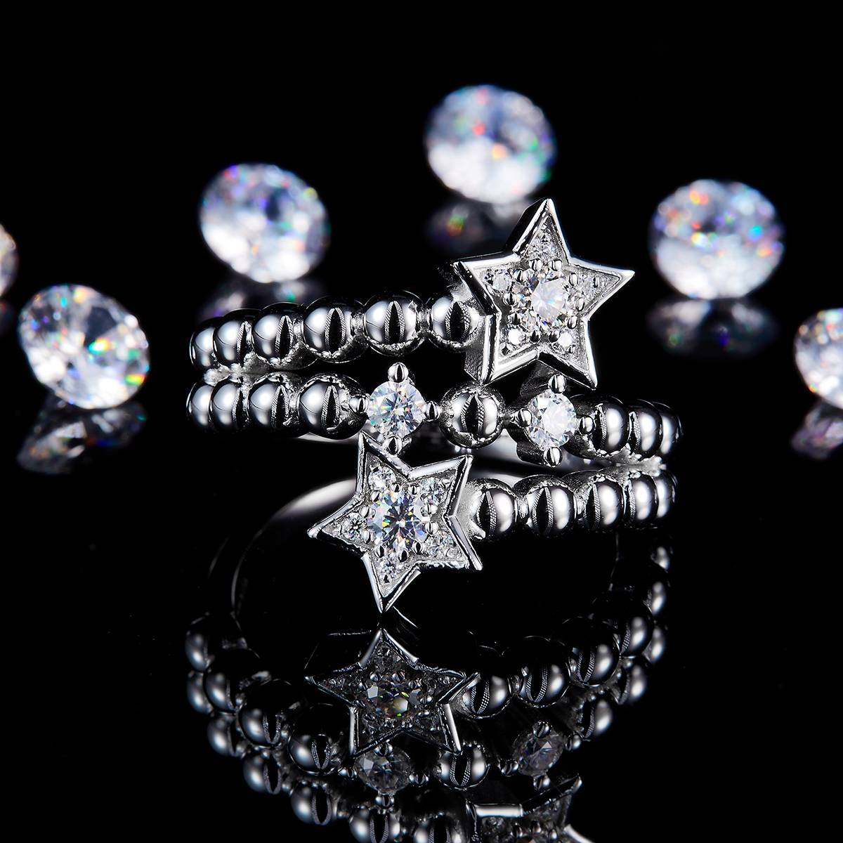 Pentagram Round Bead Ring Arm Ring S925 Silver Plated Platinum Customized Selection Side Stone Moissanite 0.38ct