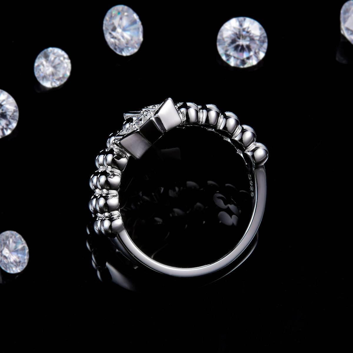 Pentagram Round Bead Ring Arm Ring S925 Silver Plated Platinum Customized Selection Side Stone Moissanite 0.38ct