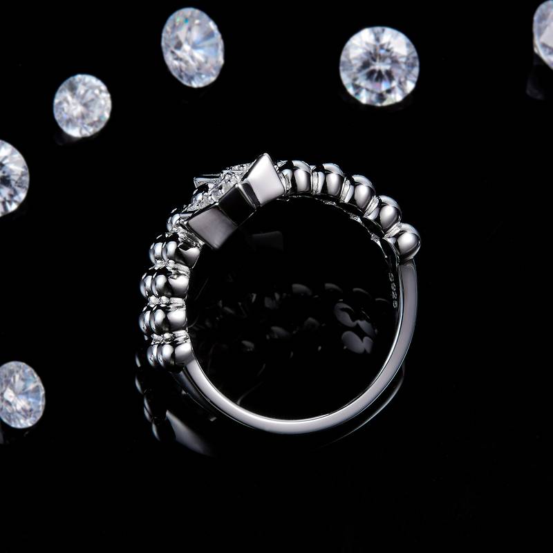五角星圆珠戒臂排戒S925银镀白金定制选款副石Moissanite0.38ct
