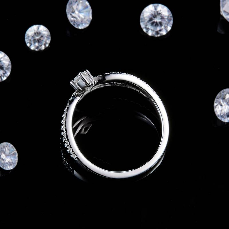 V形双臂排戒S925银镀白金定制选款副石Moissanite0.33ct