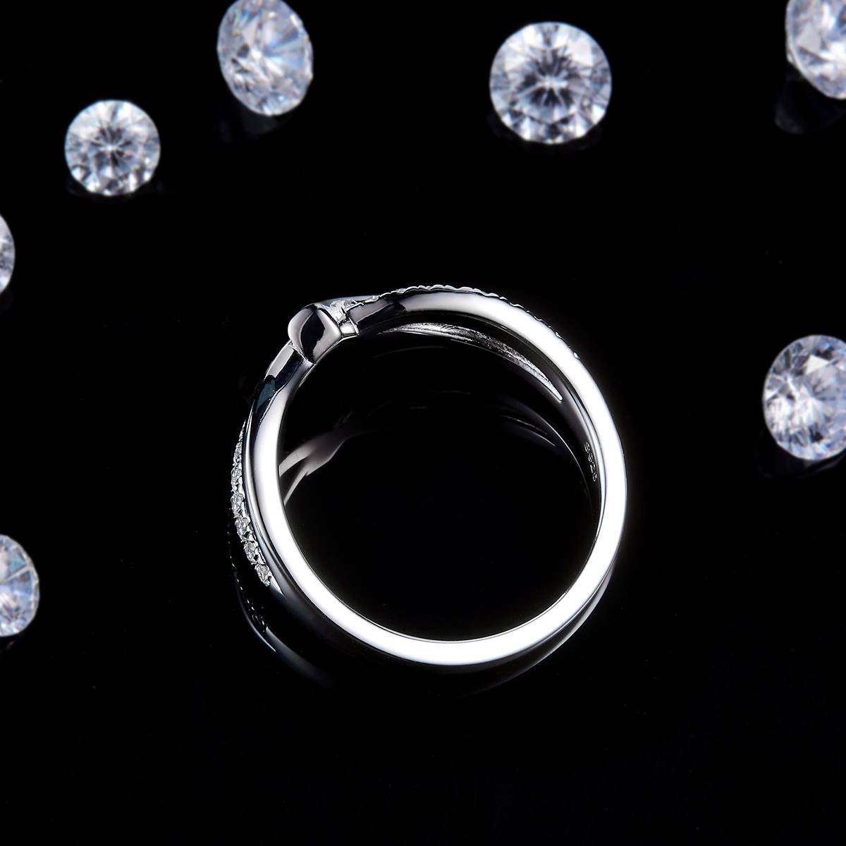 Dual arm ring S925 silver plated platinum customized option Side Stone Moissanite 0.2ct