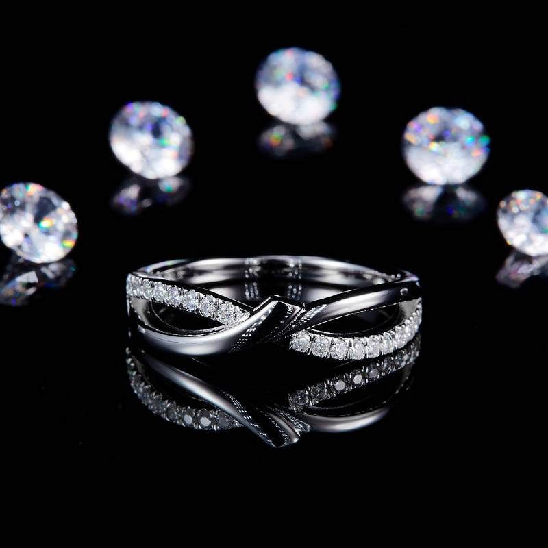 双臂排戒S925银镀白金定制选款副石Moissanite0.2ct