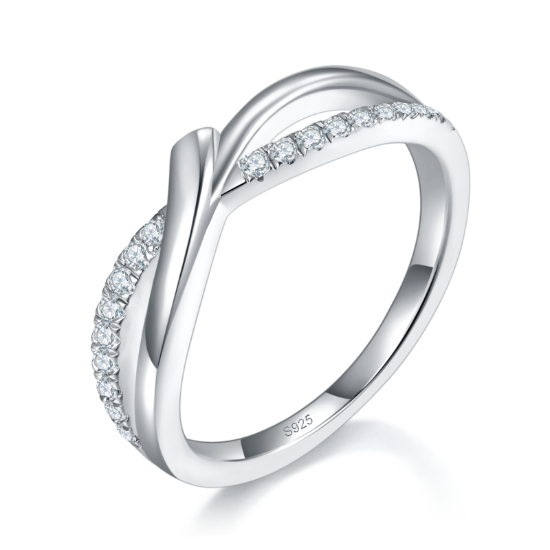 双臂排戒S925银镀白金定制选款副石Moissanite0.2ct
