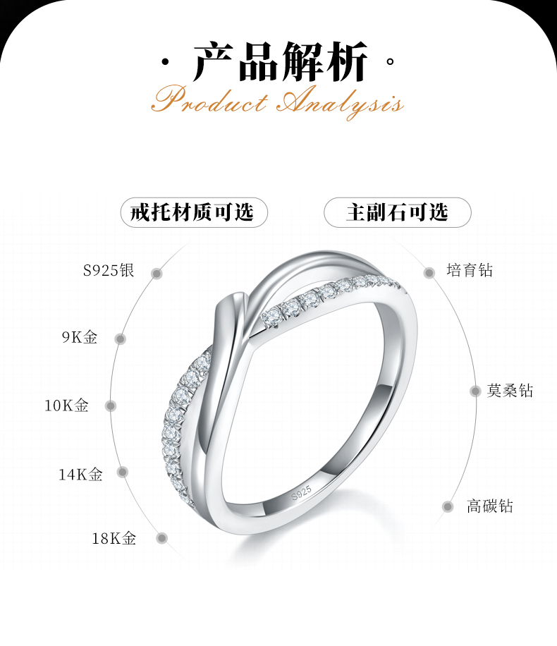 双臂排戒S925银镀白金定制选款副石莫桑钻0.2ct - 2