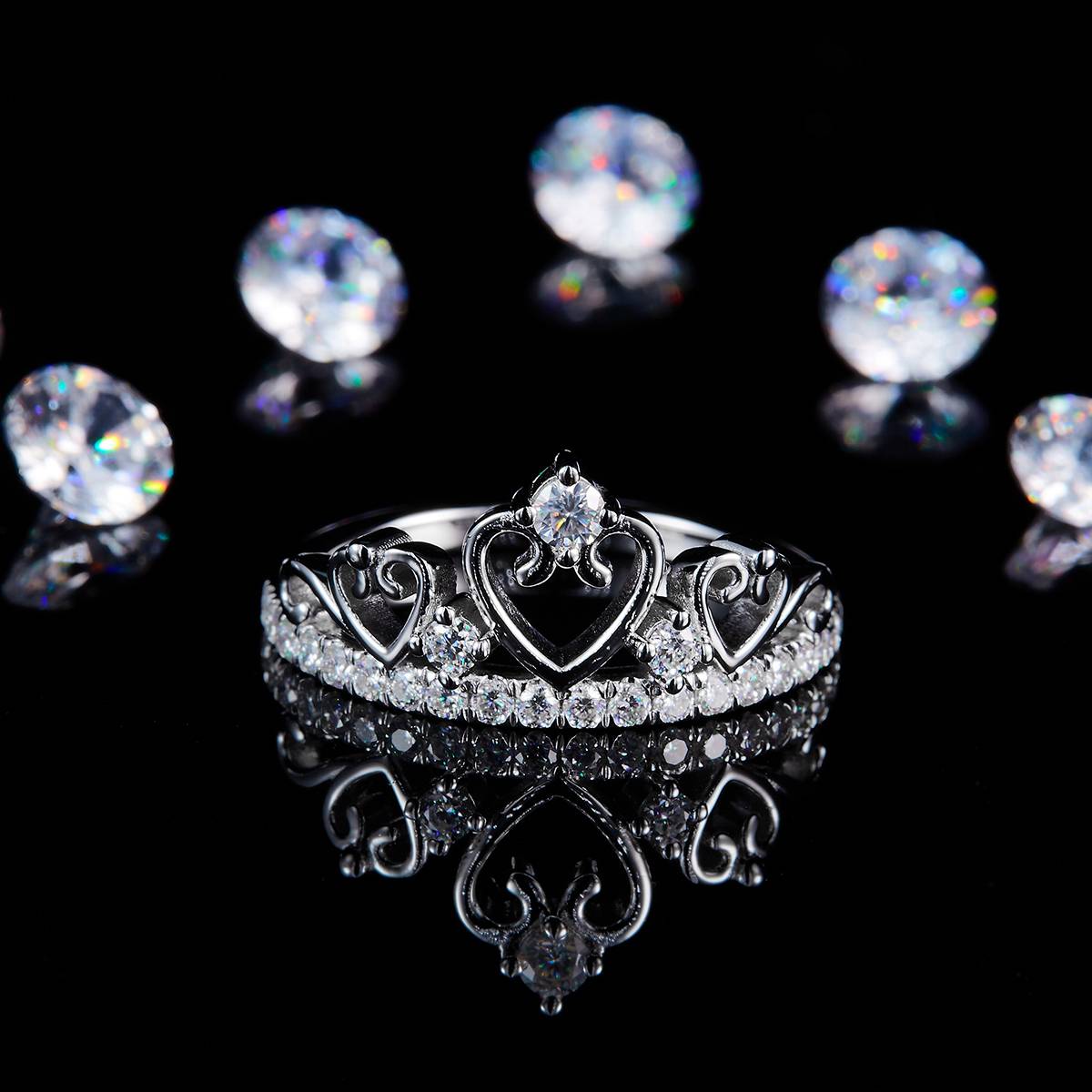 Crown Ring S925 Silver Plated Platinum Custom Selection Side Stone Moissanite 0.42ct
