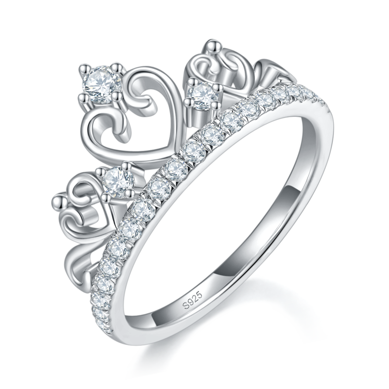 皇冠排戒S925银镀白金定制选款副石莫桑钻0.42ct