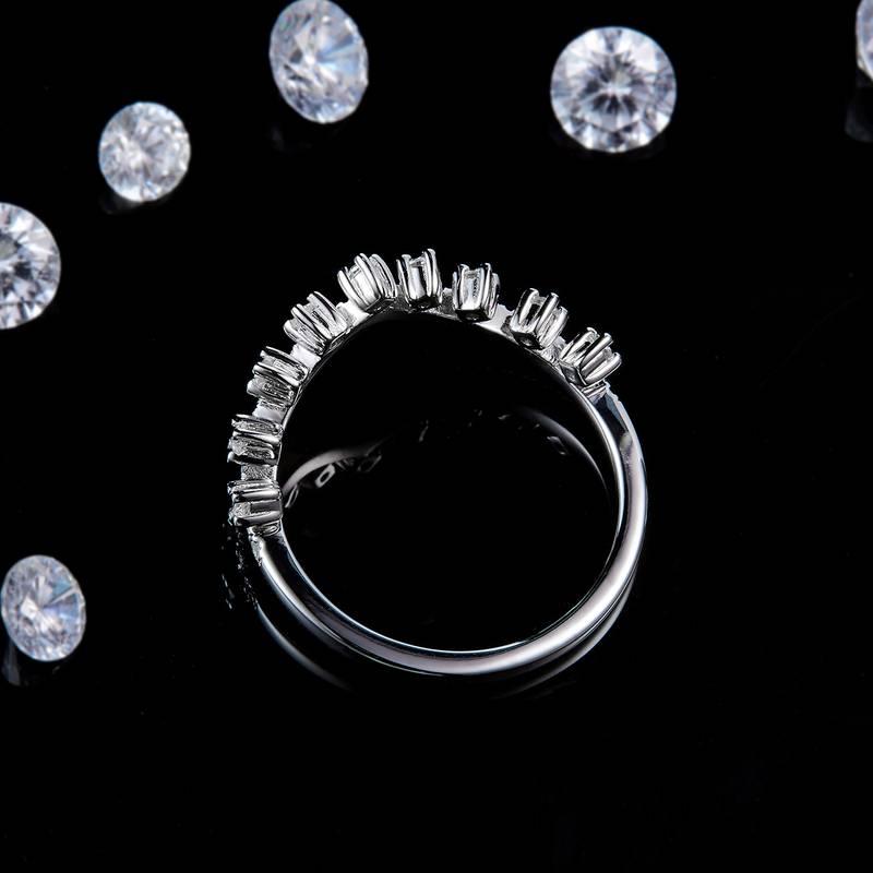 V形排戒S925银镀白金定制选款副石Moissanite0.39ct