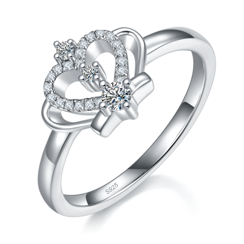 光臂皇冠排戒S925银镀白金定制选款副石Moissanite0.153ct