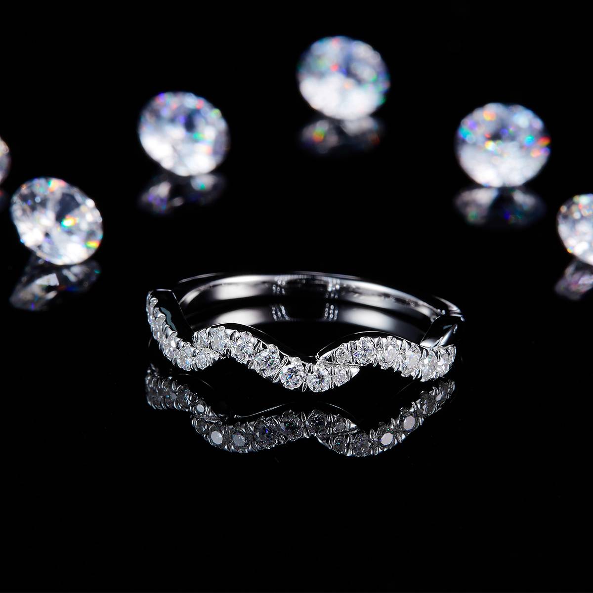 Fashion Twisted Arm Ring S925 Silver Plated Platinum Customized Selection Side Stone Moissanite 0.29ct