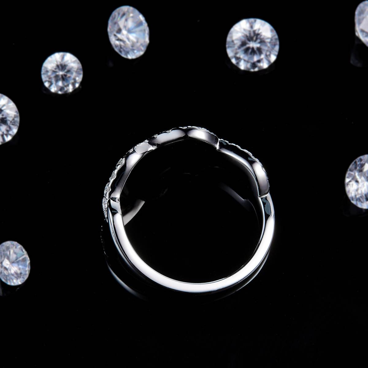 Fashion Twisted Arm Ring S925 Silver Plated Platinum Customized Selection Side Stone Moissanite 0.29ct