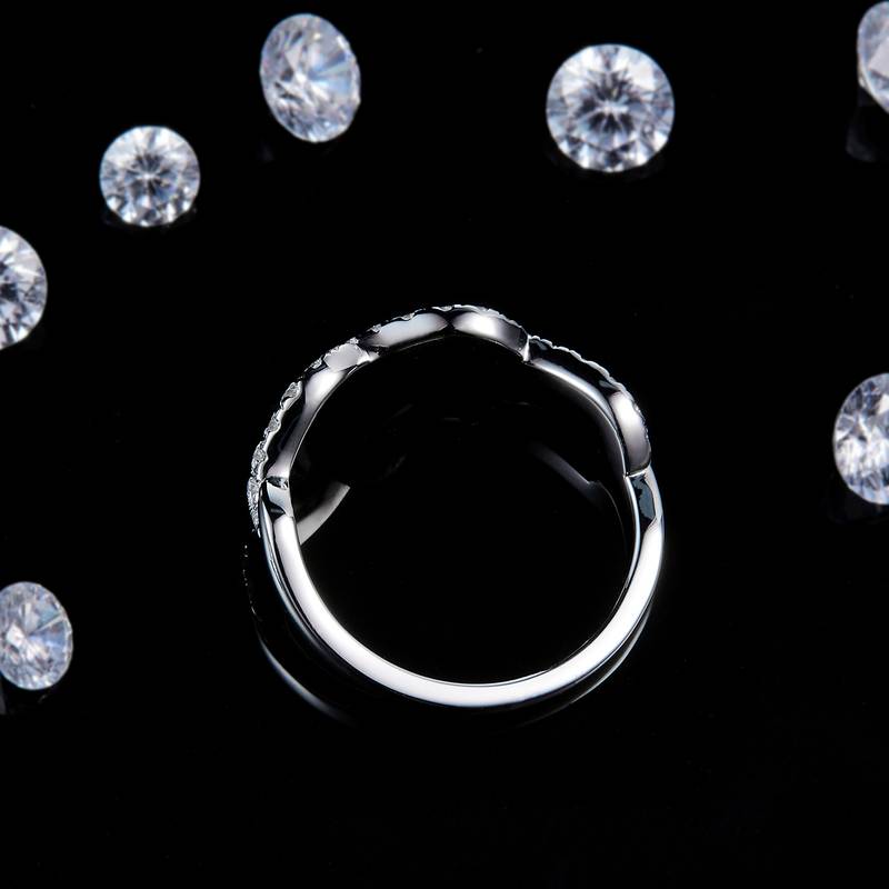 Fashion扭臂排戒S925银镀白金定制选款副石Moissanite0.29ct