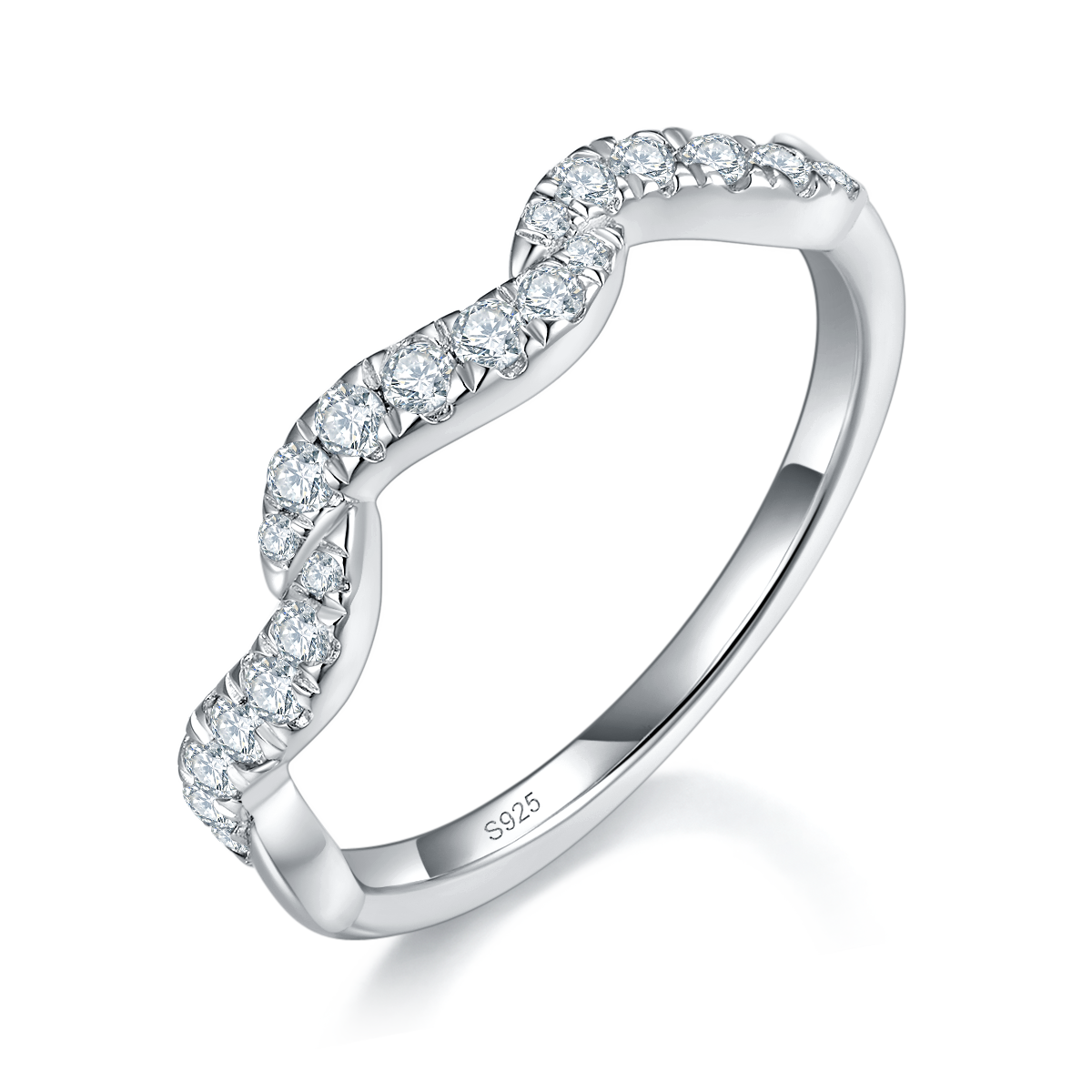 Fashion Twisted Arm Ring S925 Silver Plated Platinum Customized Selection Side Stone Moissanite 0.29ct