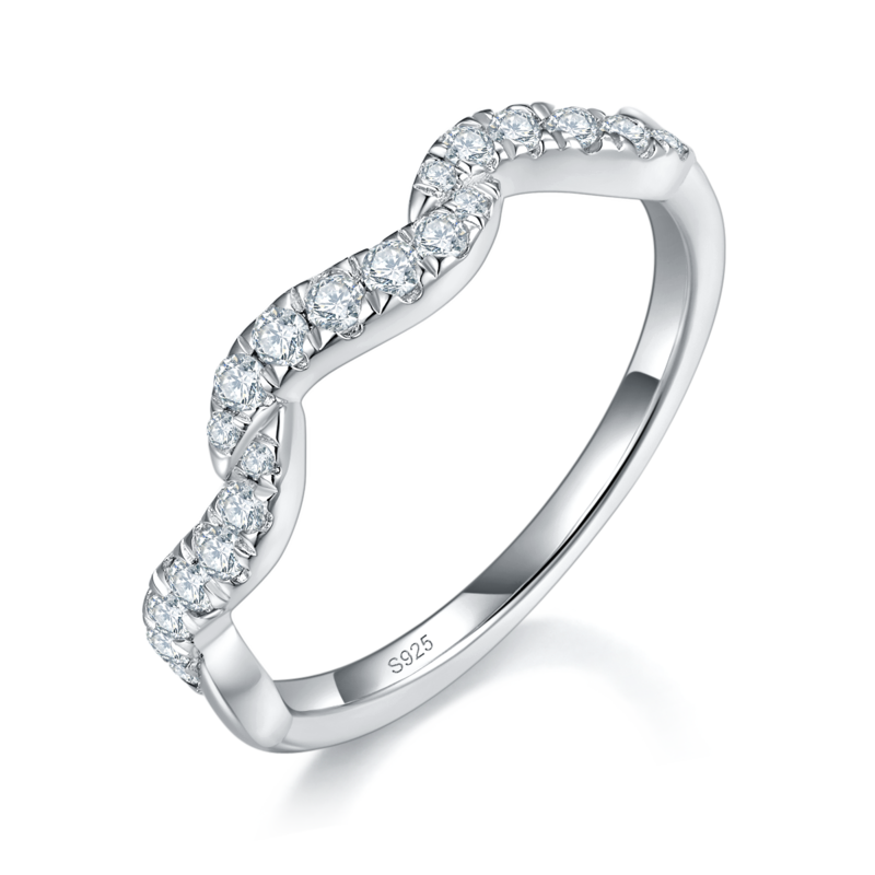 Fashion扭臂排戒S925银镀白金定制选款副石Moissanite0.29ct