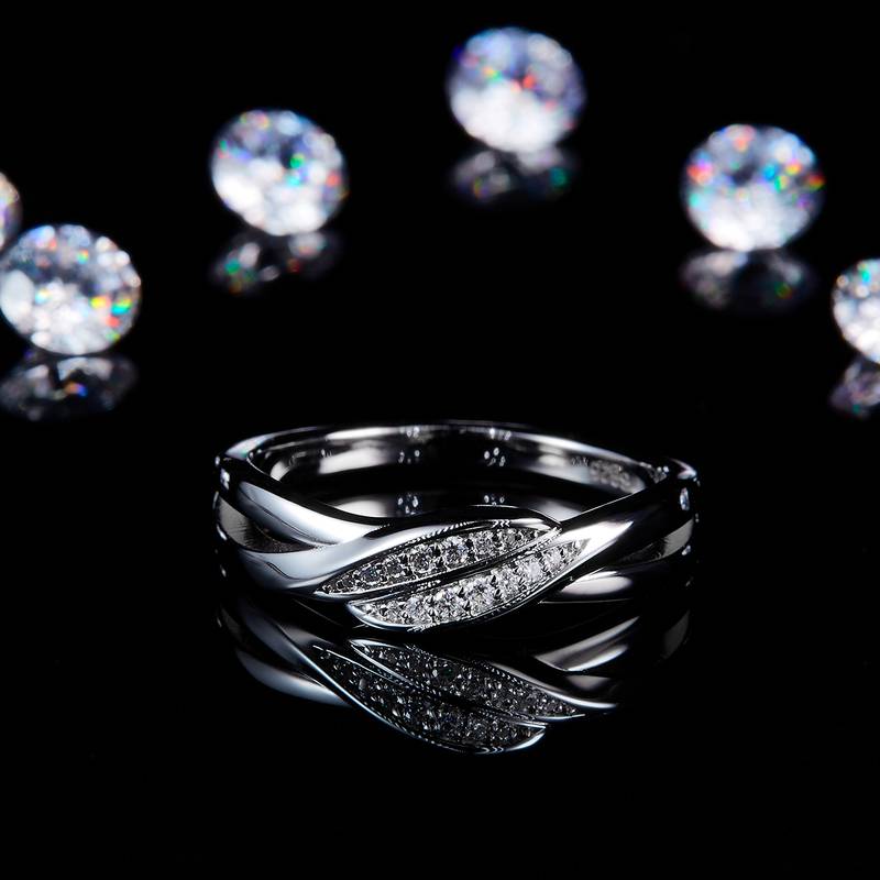 双臂扭臂排戒S925银镀白金定制选款副石莫桑钻0.075ct